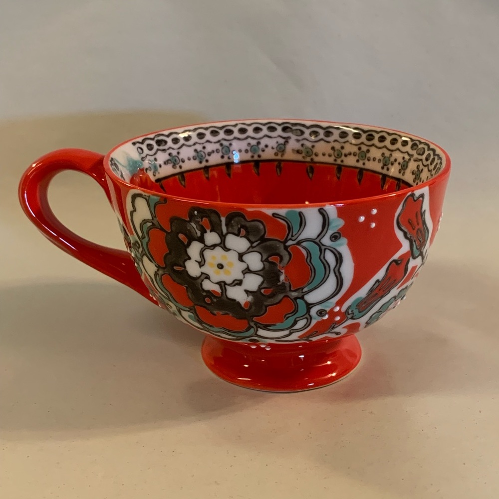 Red Floral Anthropologie Elka Ayala Coffee/Tea Cup